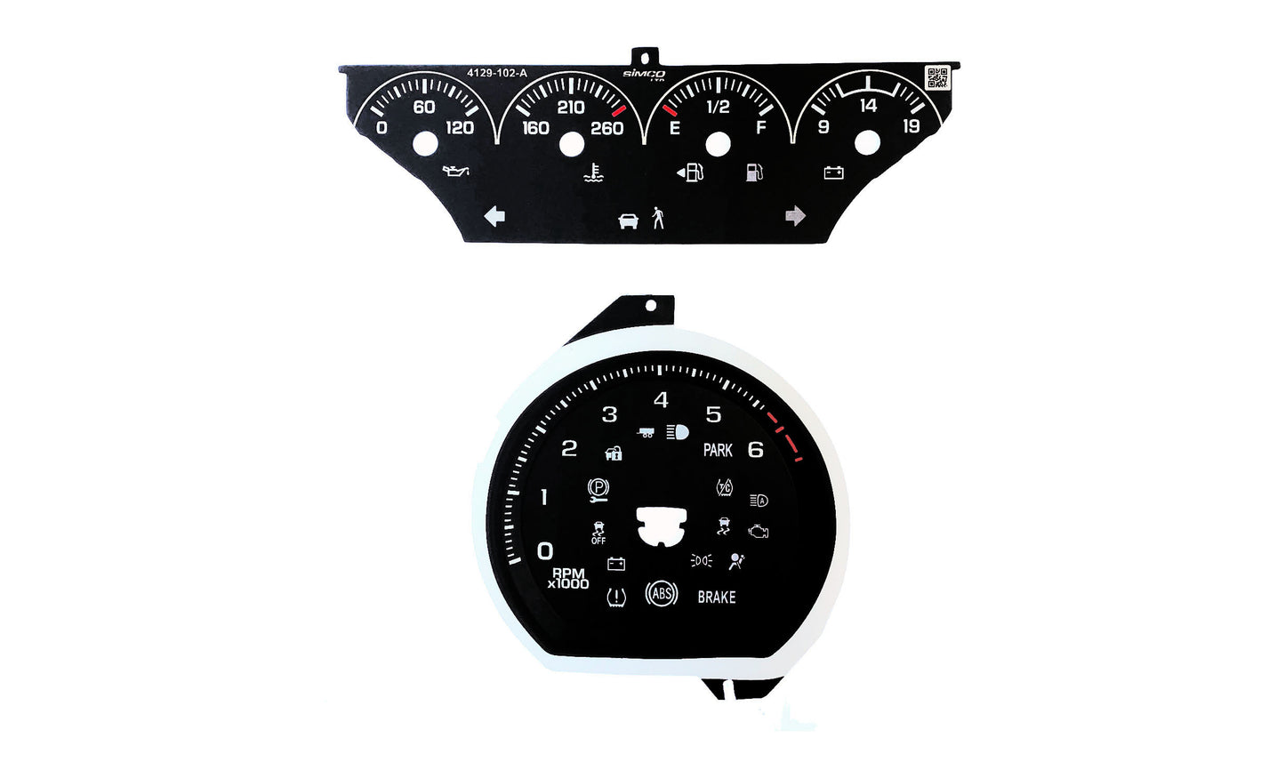 Chevy Silverado & Tahoe (2019+) Tach (Gas, Circle, No Auto Stop, with Park) & Top Gauge (4 Gauge Half Circle with Telltales) 4129-707